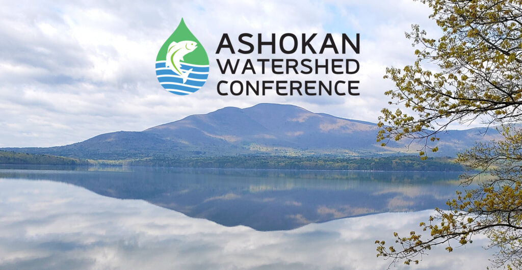 Photo of Ashokan Reservoir with Ashokan Watershed Conference logo. Photo by Alison Lent.