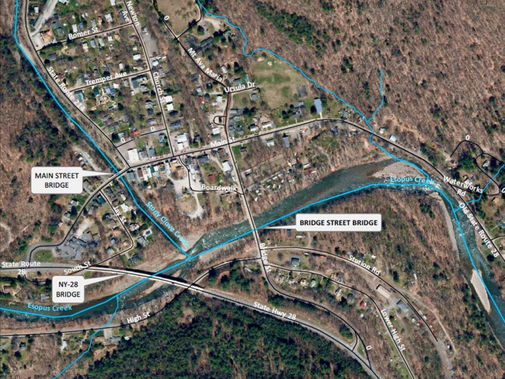 Overhead view of Phoenicia showing the location of the bridge