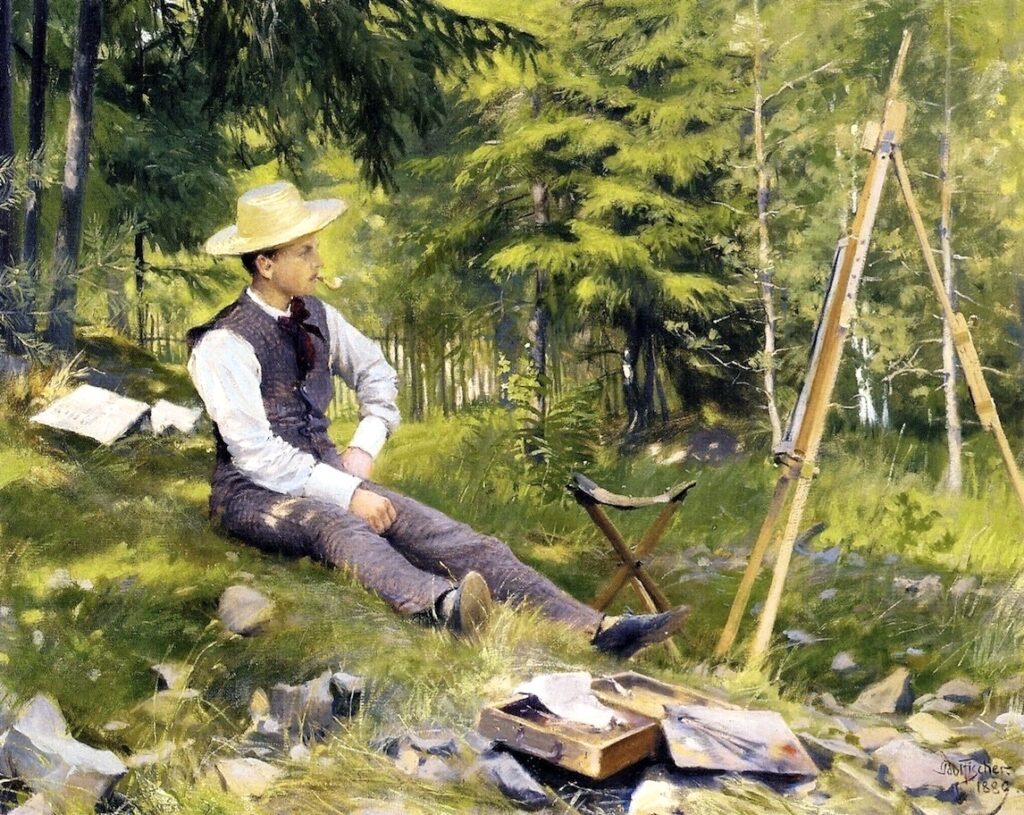 Painting by Paul Gustave Fischer The Artist Painting En Plein Air