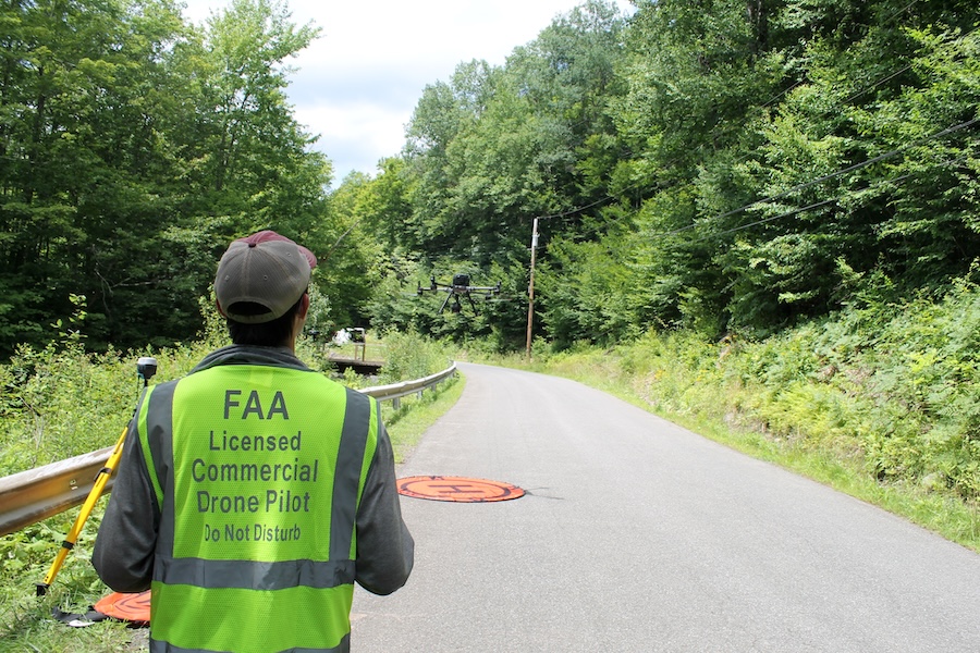 Stream manager conducting drone survey